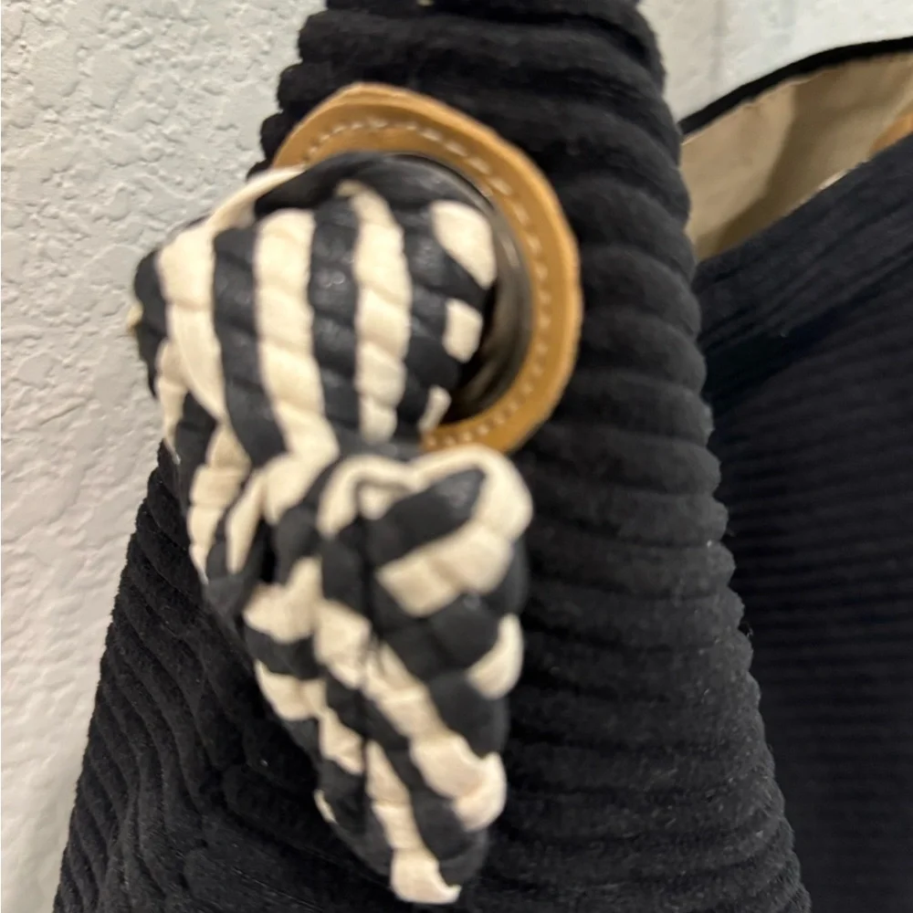 Black and White Striped Shoulder Bag with Textured Fabric NEW